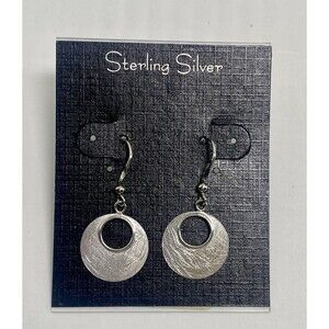 Sterling Silver Pierced Earrings Light Etched Athra Round Dangle New